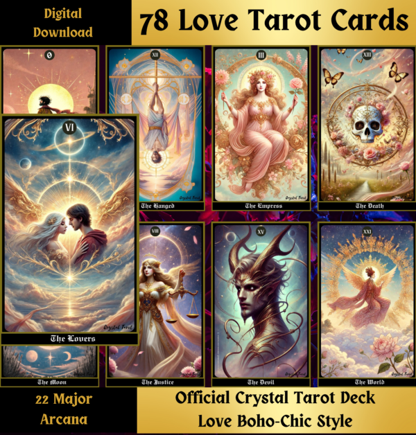 Explore the Magic of the Heart with the Love Tarot Boho-Chic Style Digital Crystal Tarot Edition